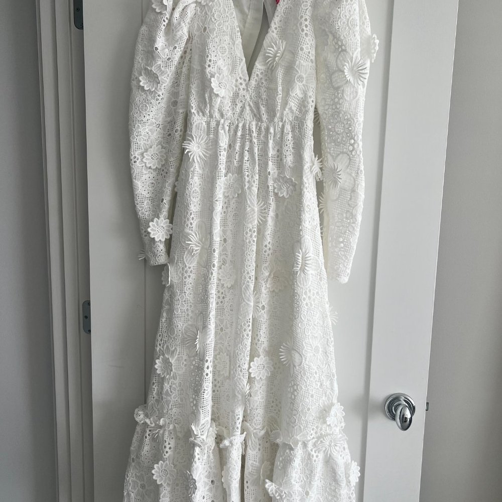 ASOS EDITION 3D floral maxi dress with cut out back in white- Size 6